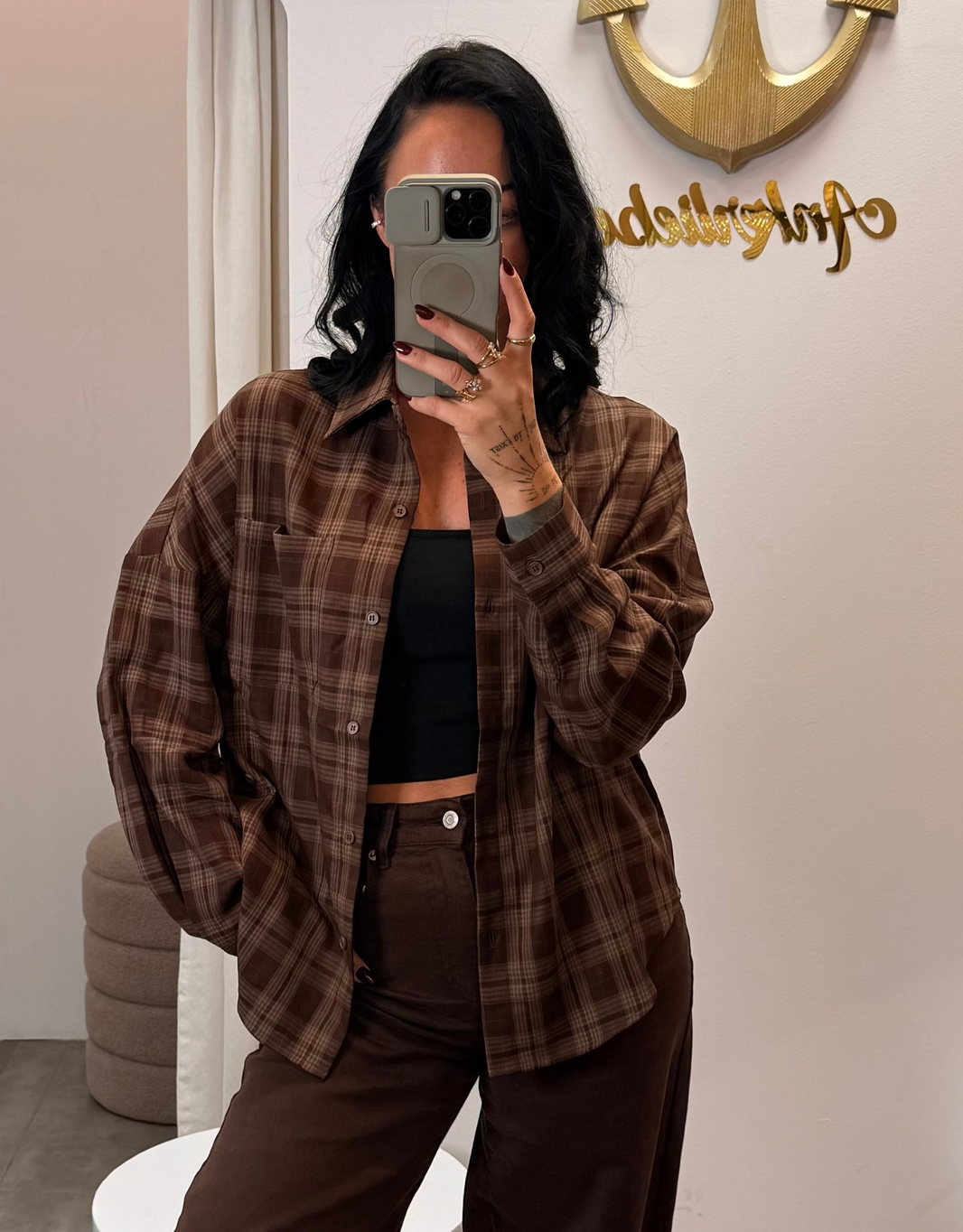 image karierte bluse | schokofarben