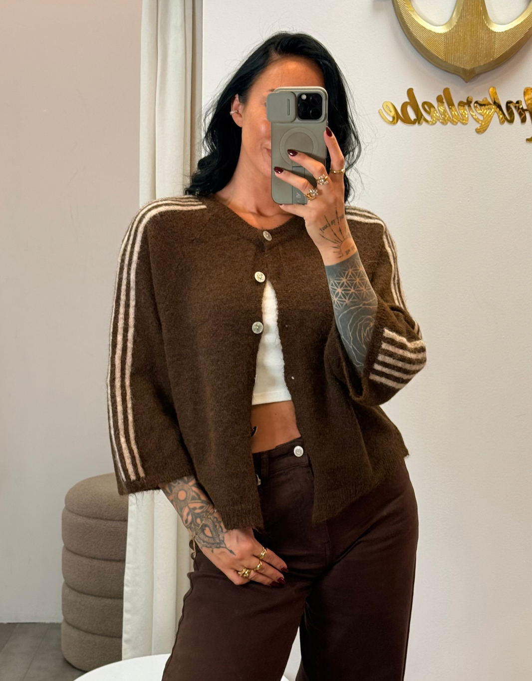 image weste mit weiten ärmeln und seitlichen streifen | braun beige