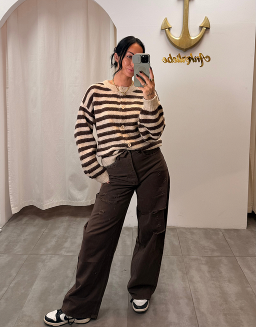 weicher, gestreifter cardigan | taupe/kaffee