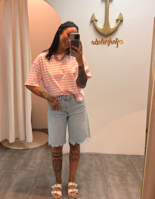 gestreiftes oversize shirt  | rosa
