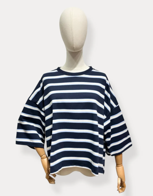 gestreiftes shirt mit masche am rücken | blau