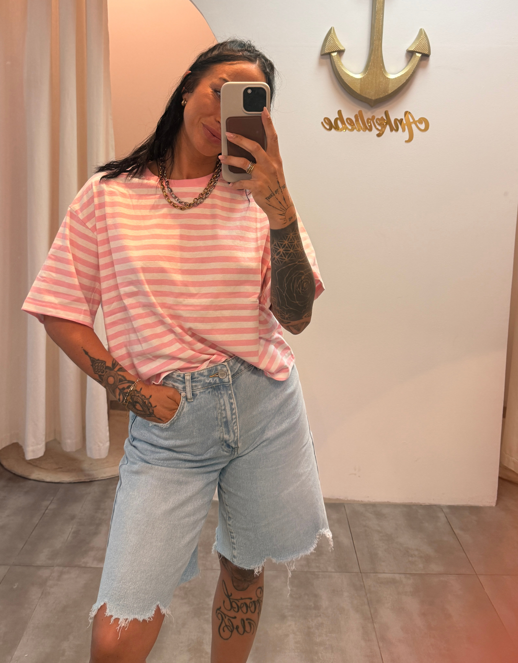 gestreiftes oversize shirt  | rosa