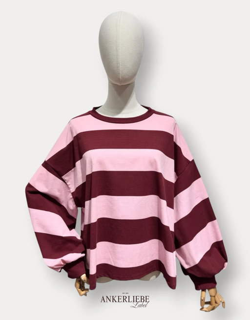 oversize longsleeve gestreift mit besonderen ärmeln | rosa/burgund
