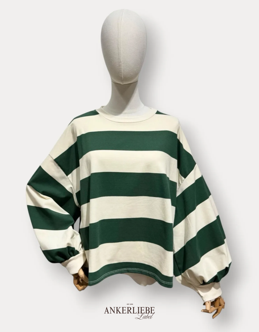 oversize longsleeve gestreift mit besonderen ärmeln | creme/grün