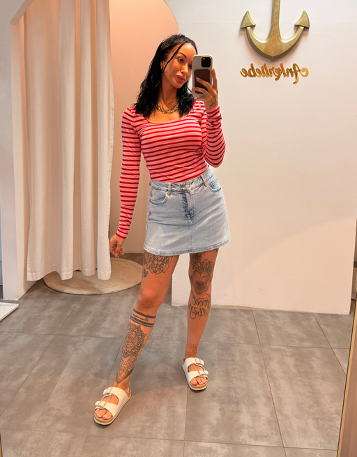 croptop langarm gestreift  | rosa/rot