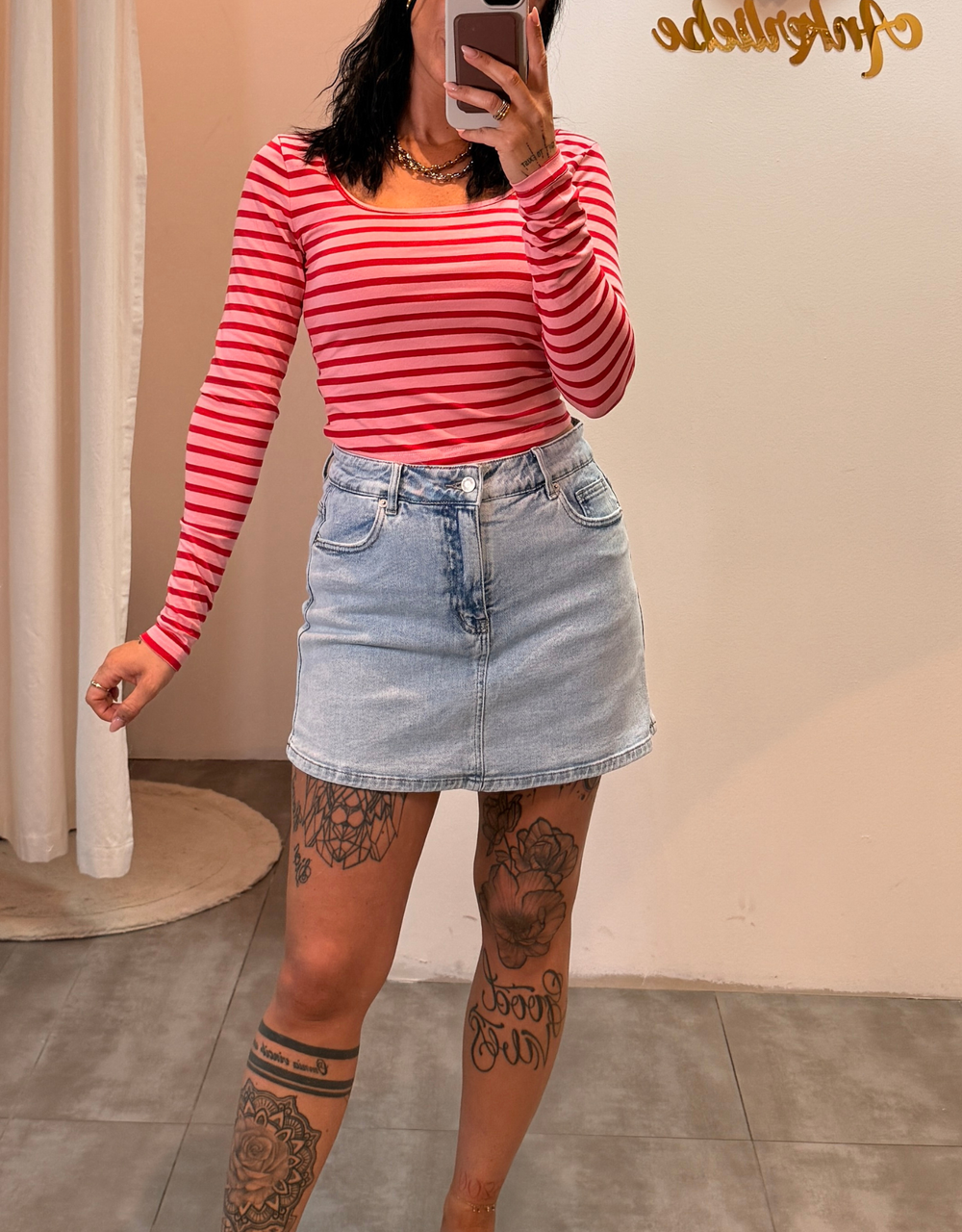 croptop langarm gestreift  | rosa/rot