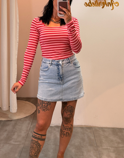 croptop langarm gestreift  | rosa/rot