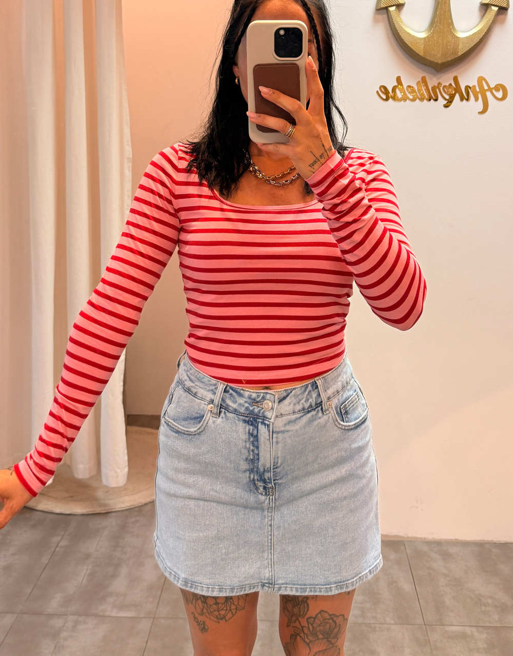 croptop langarm gestreift  | rosa/rot