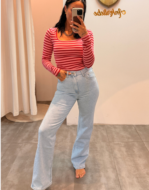 croptop langarm gestreift  | rosa/rot
