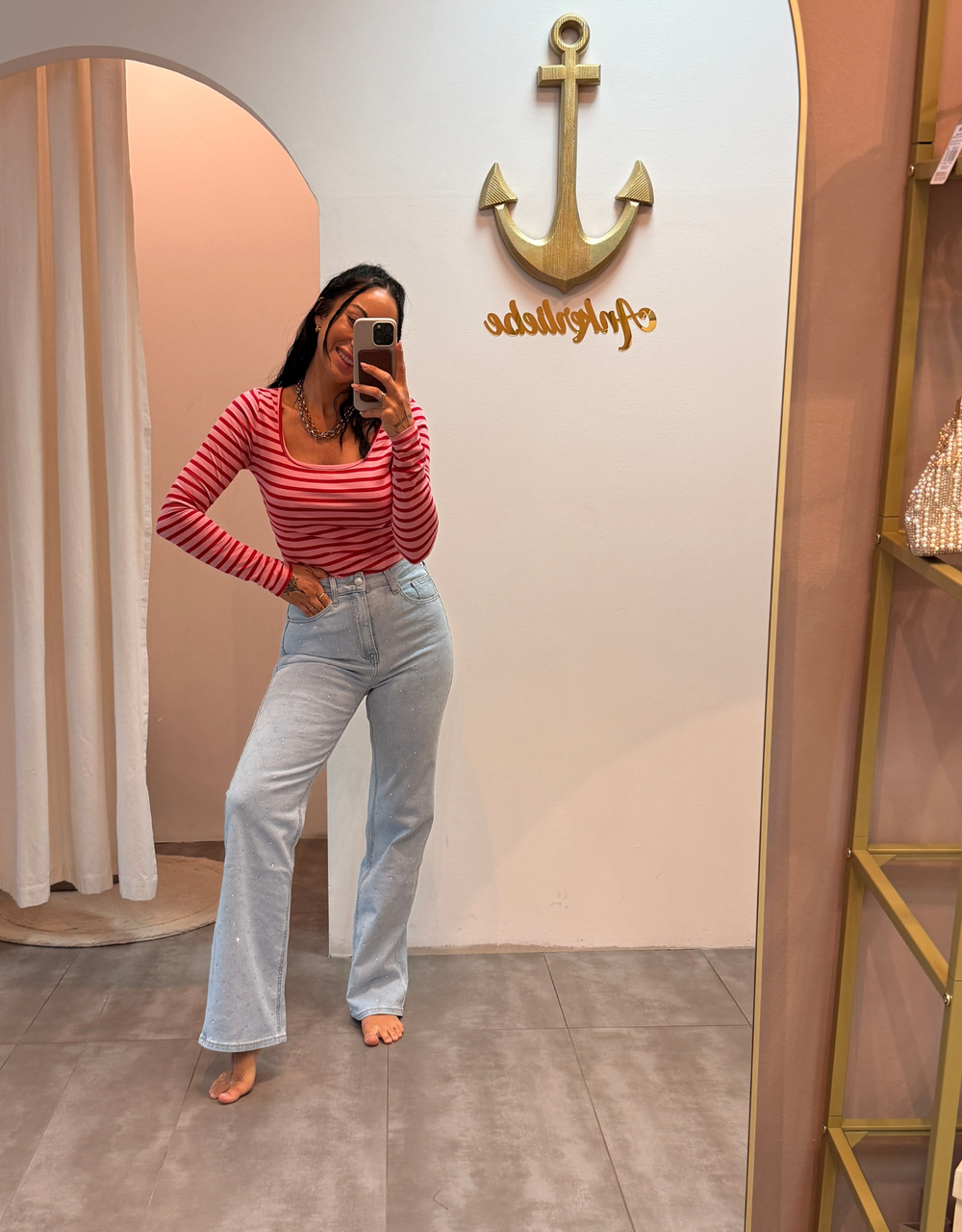 croptop langarm gestreift  | rosa/rot