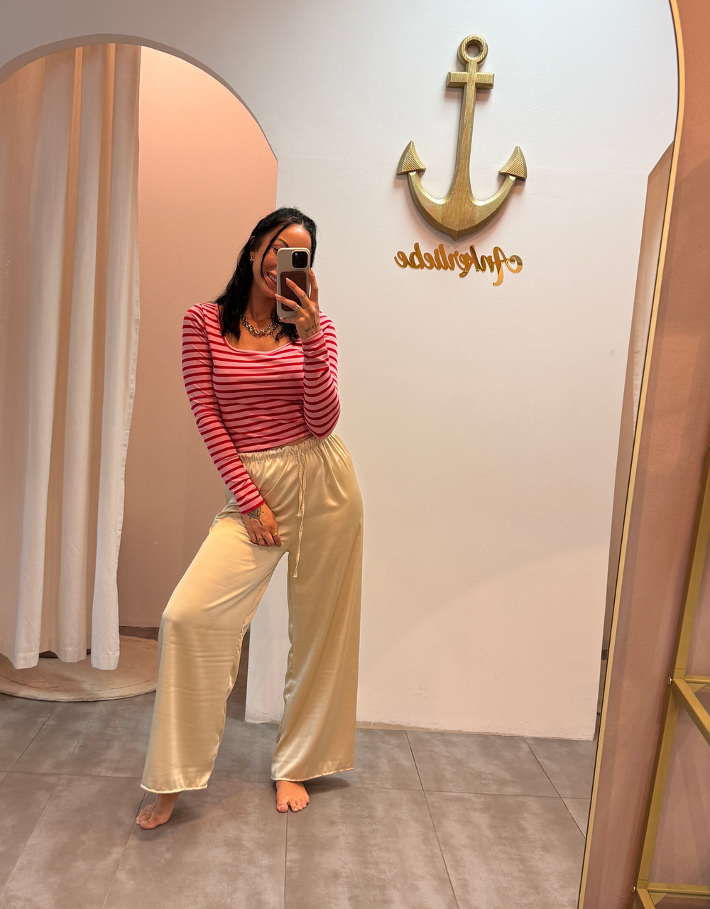 croptop langarm gestreift  | rosa/rot