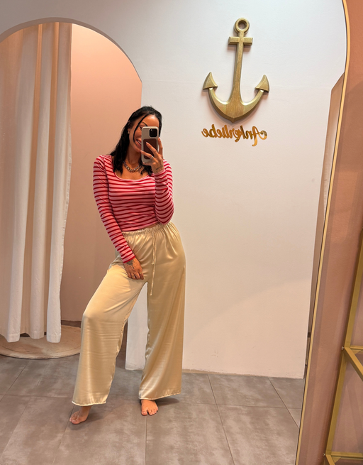 croptop langarm gestreift  | rosa/rot