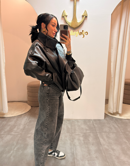 high rise ballon jean | washed grey