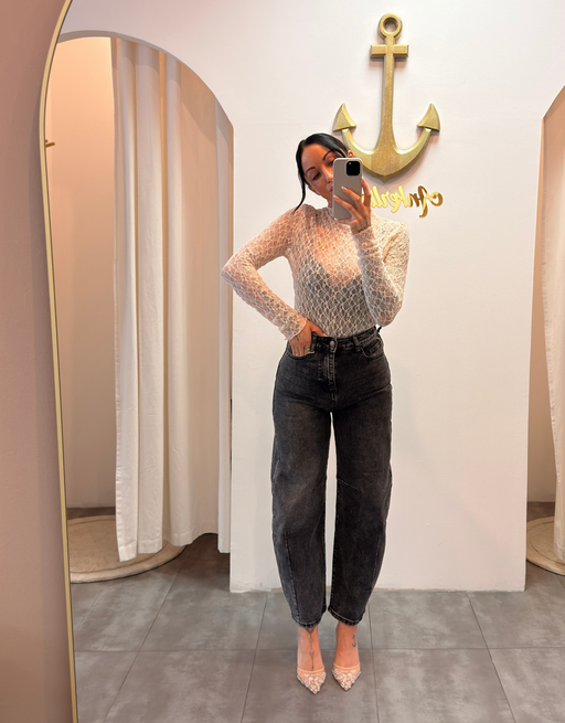 high rise ballon jean | washed grey