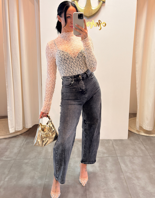high rise ballon jean | washed grey