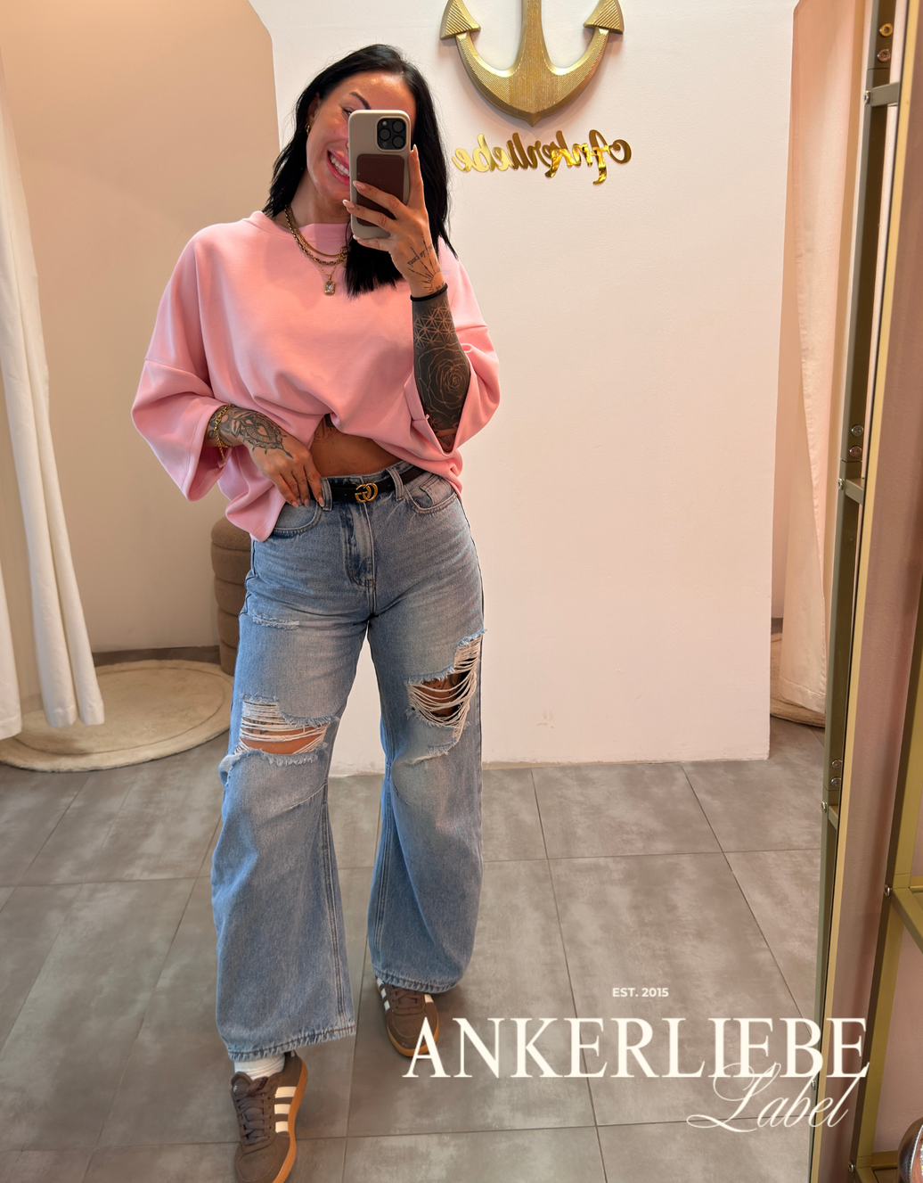 high rise ballon jean | washed blue destroyed