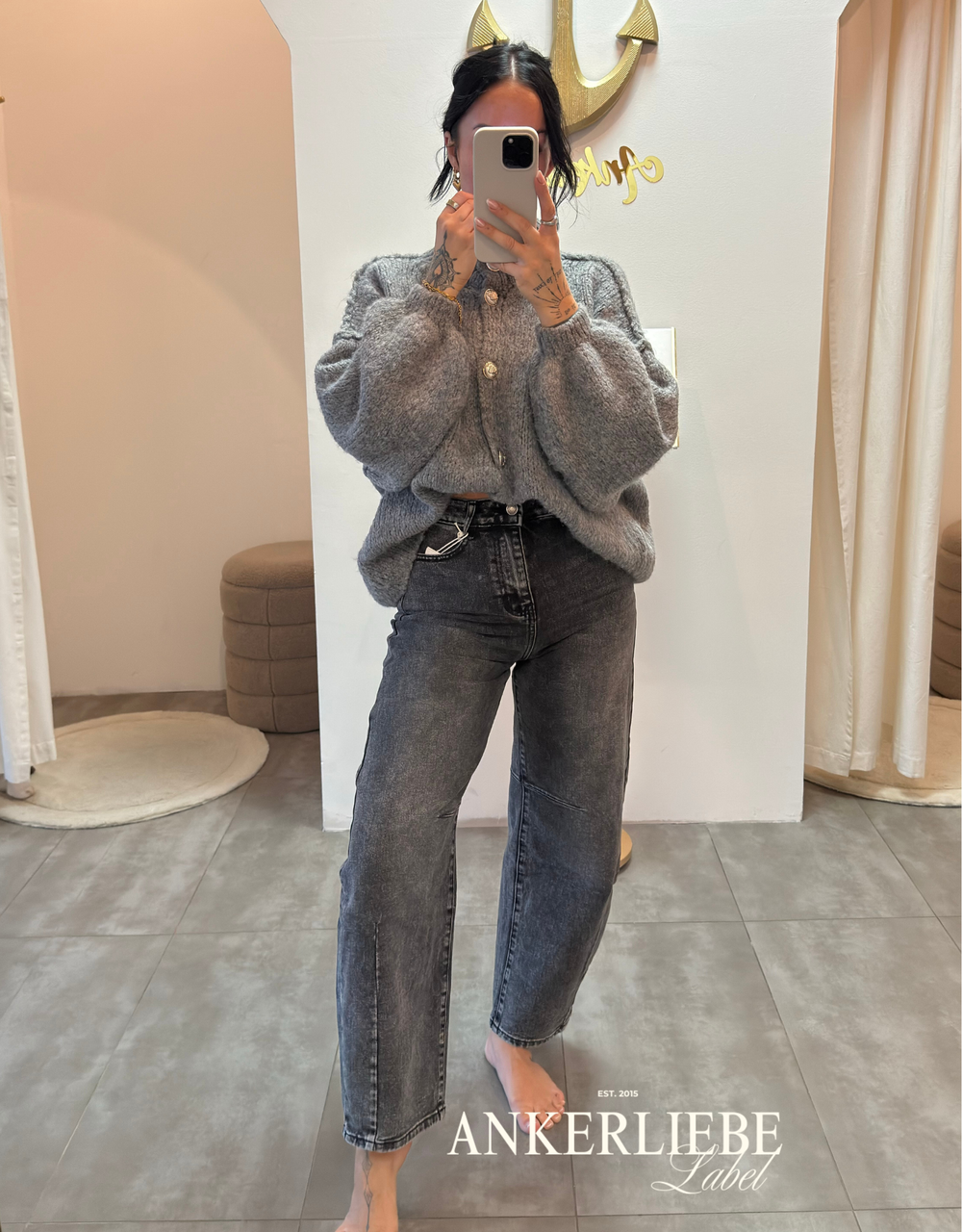 high rise ballon jean | washed grey