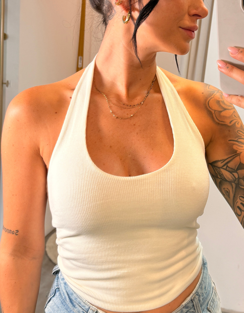 ribbed halter top | creme