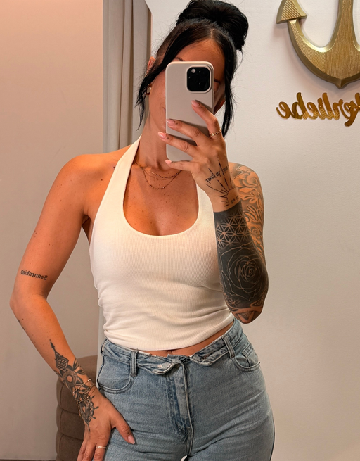 ribbed halter top | creme