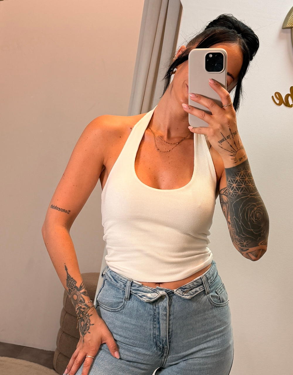 ribbed halter top | creme