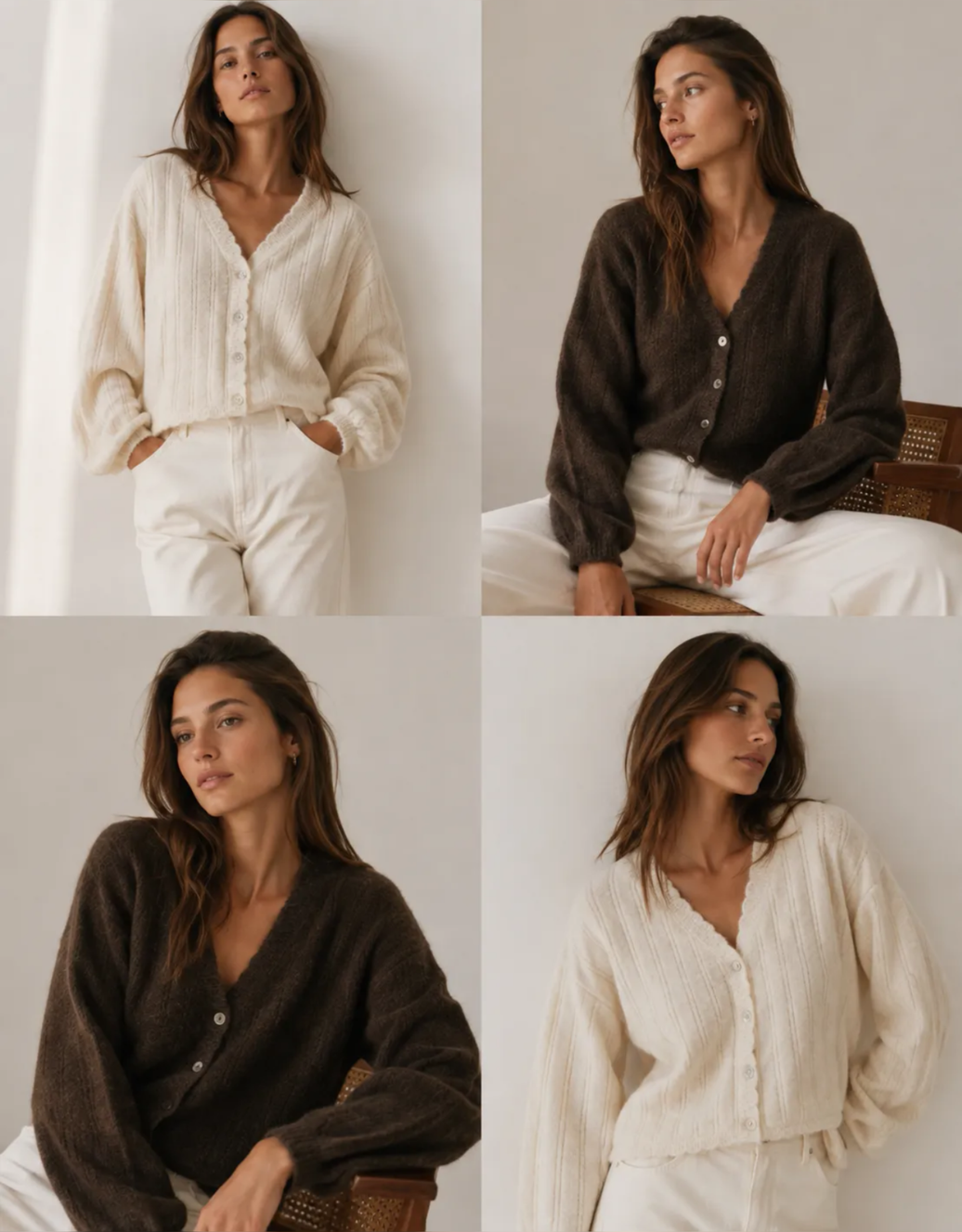 viscose-cardigan mit ballonärmeln | creme oder choco