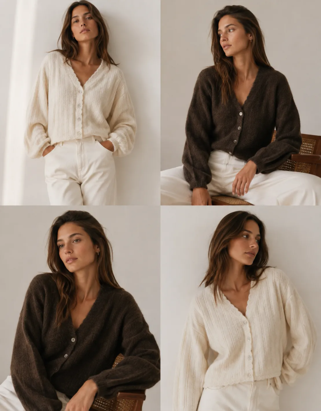 viscose-cardigan mit ballonärmeln | creme oder choco