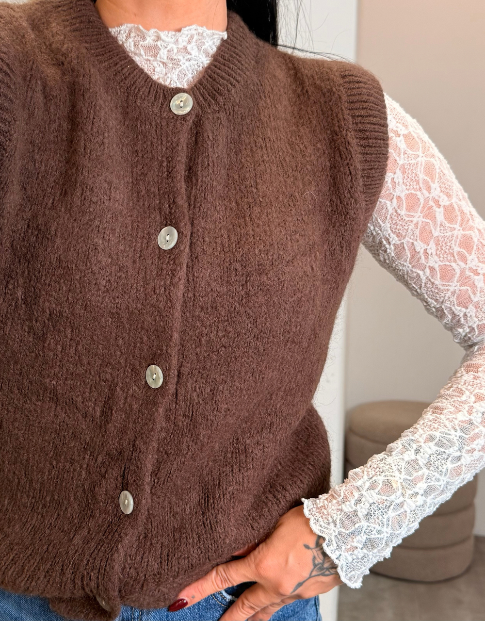 soft mohair gilet | schoko