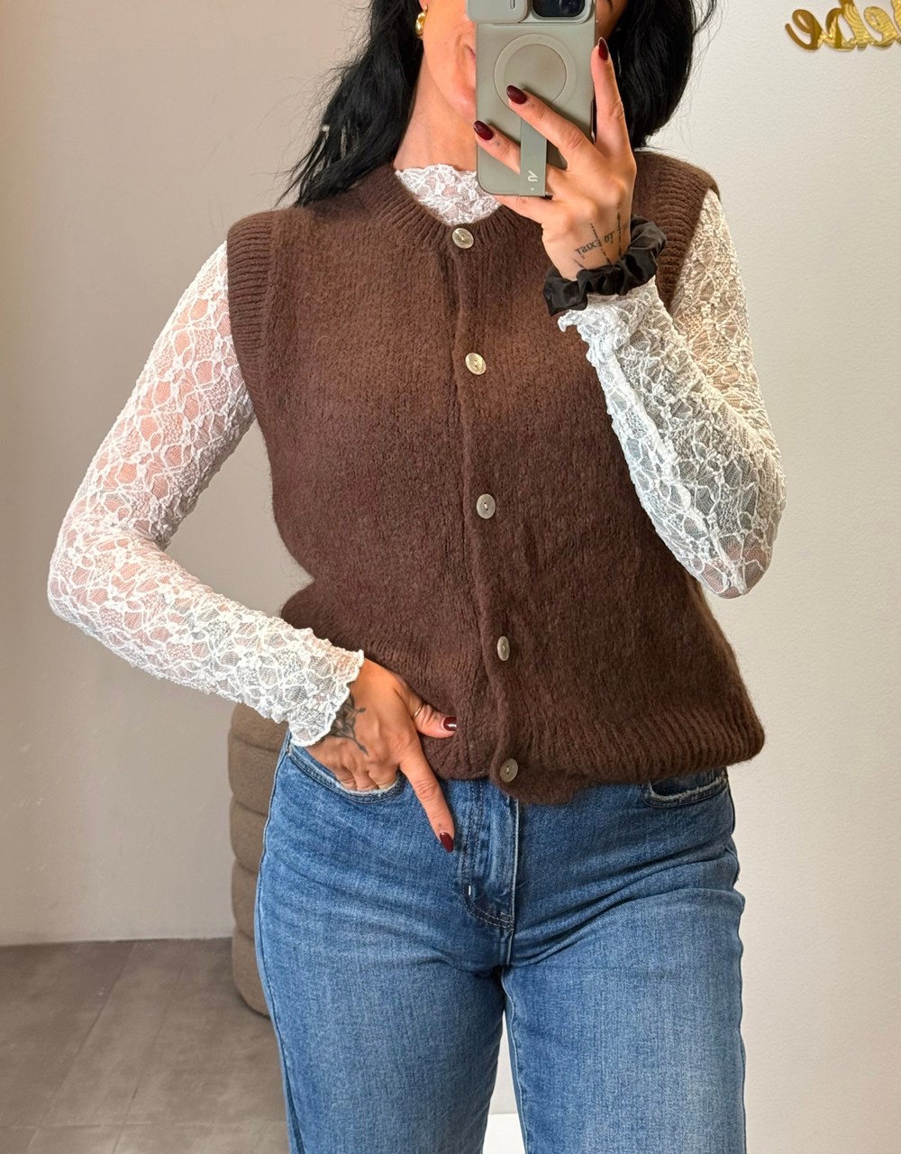 soft mohair gilet | schoko
