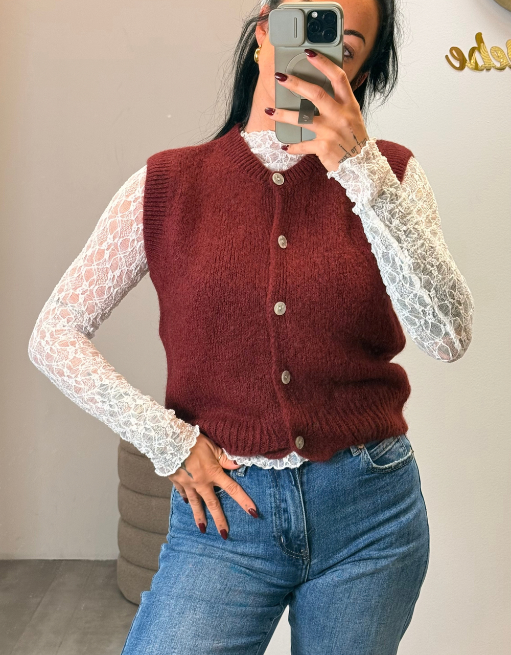 soft mohair gilet | bordeaux