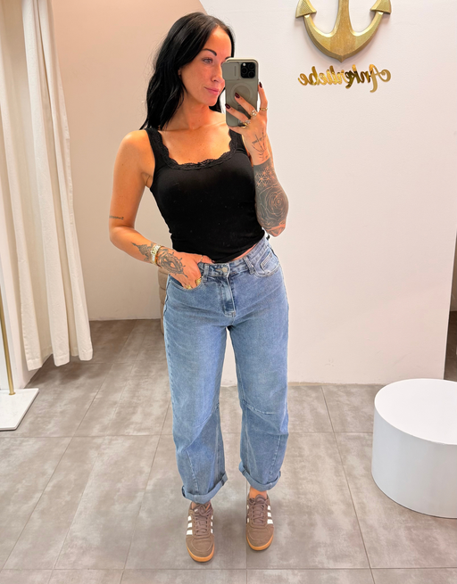 high rise ballon jean | washed blue