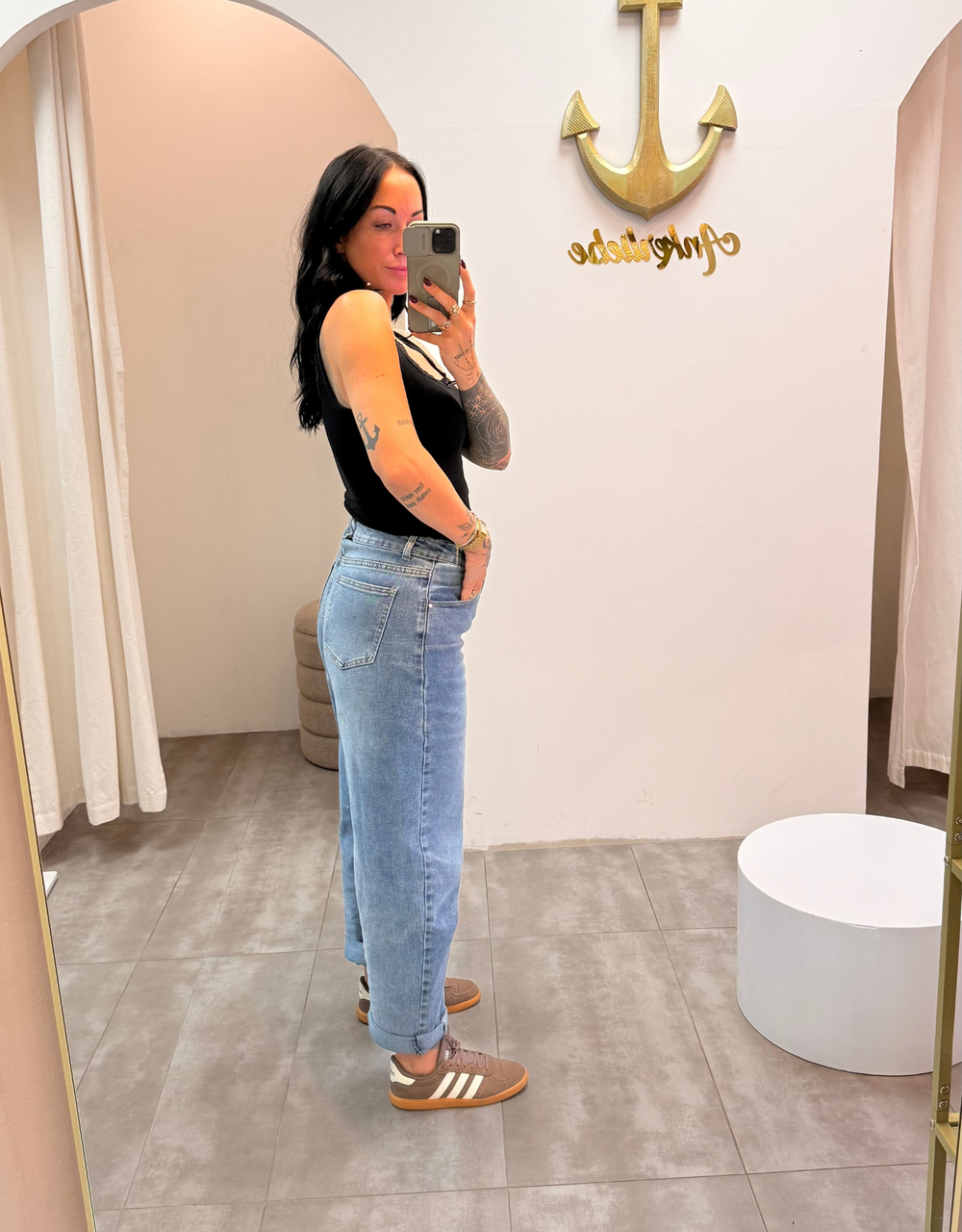 high rise ballon jean | washed blue