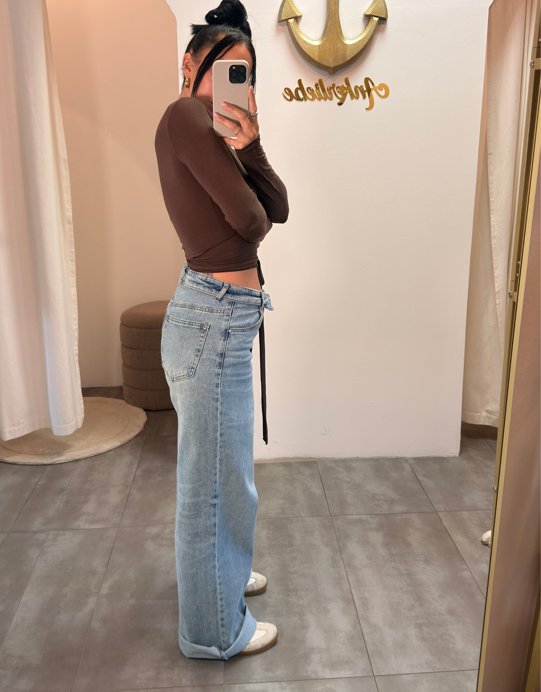image stretchy high waist wide leg | perfect blue