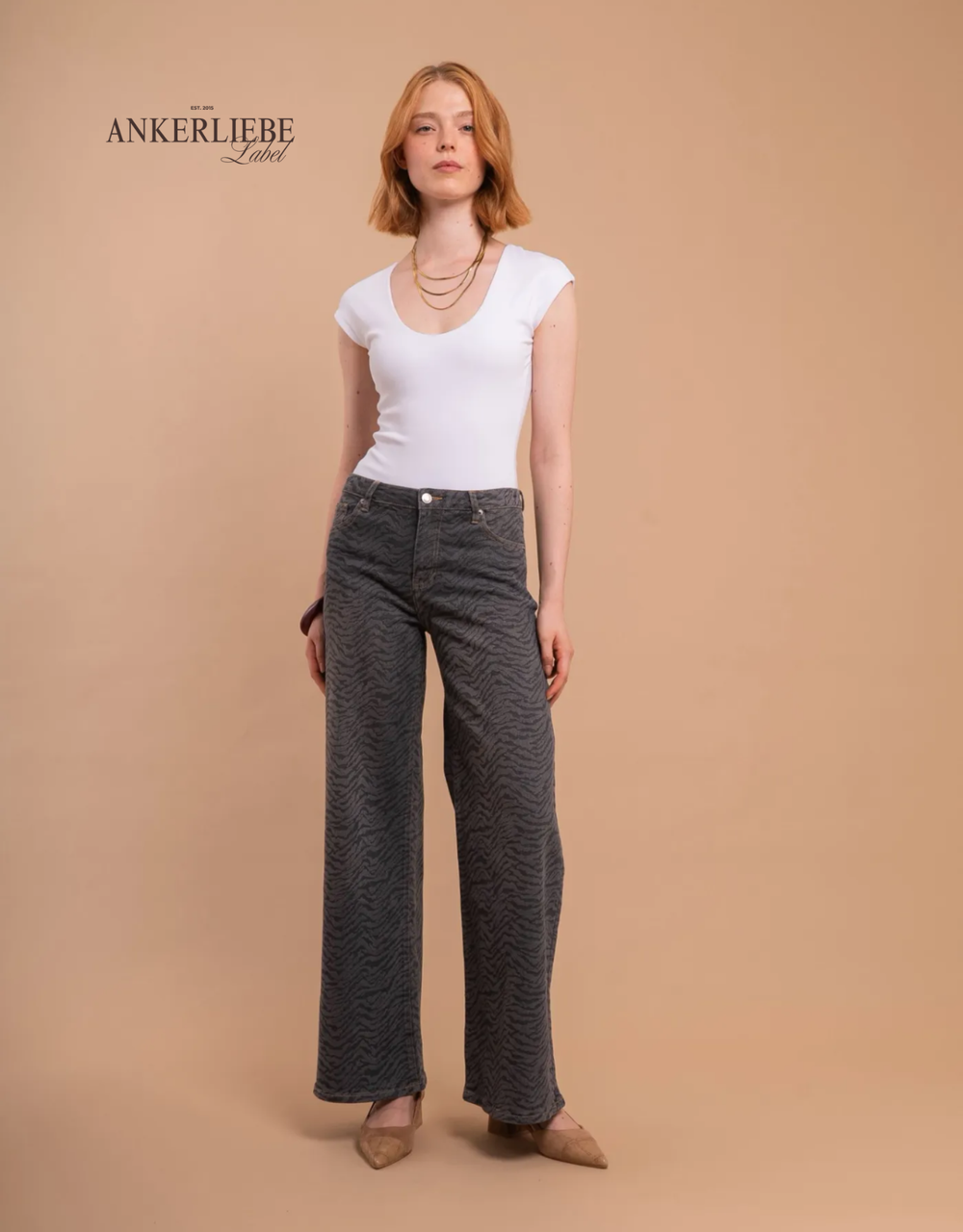wide leg grey zebra print | soft denim