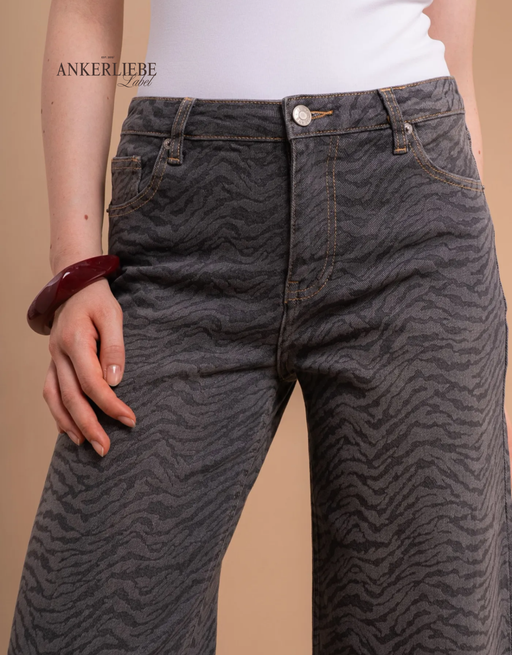 wide leg grey zebra print | soft denim