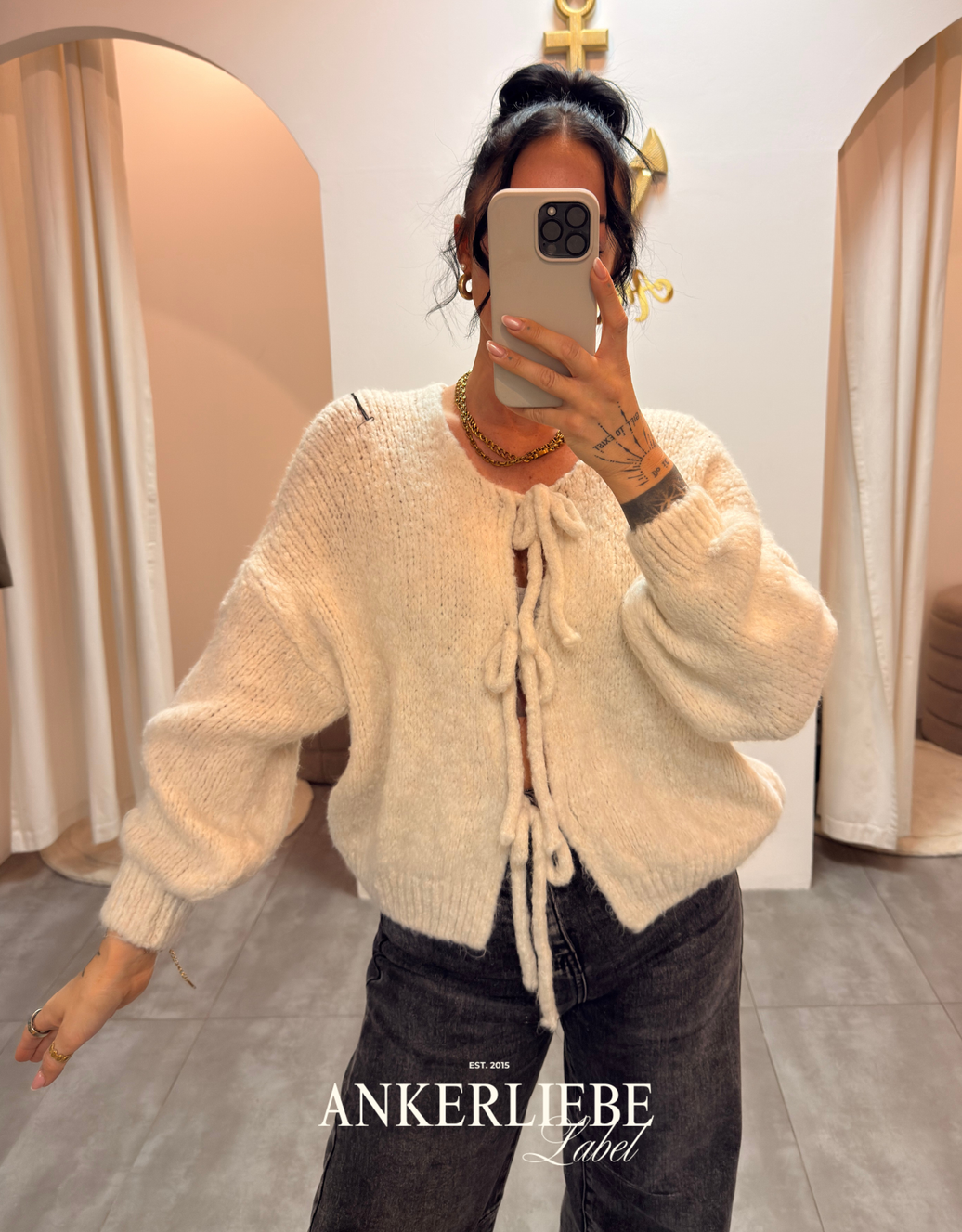 bow langarm weste | creme