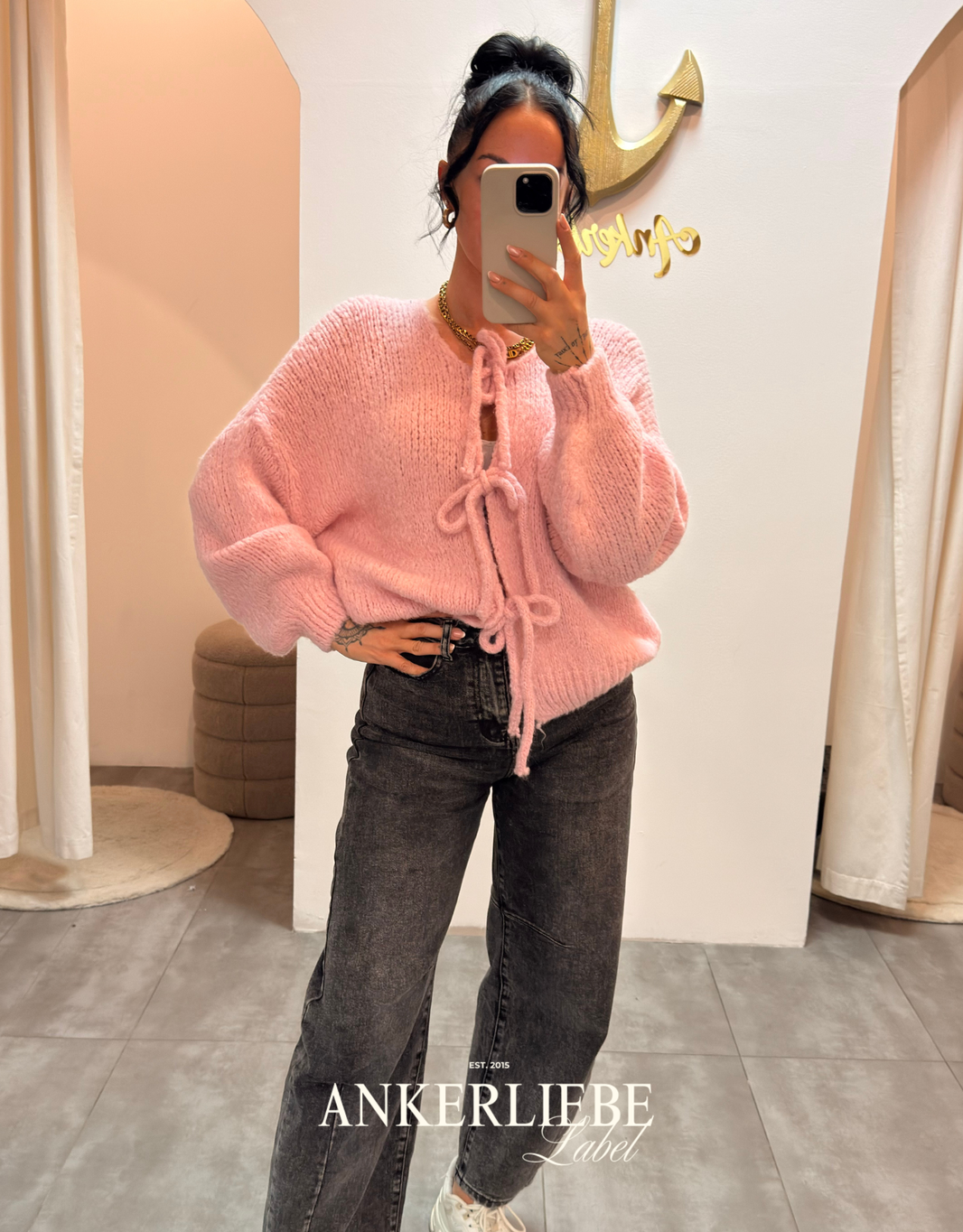 image zoey bow rosa | cardigan